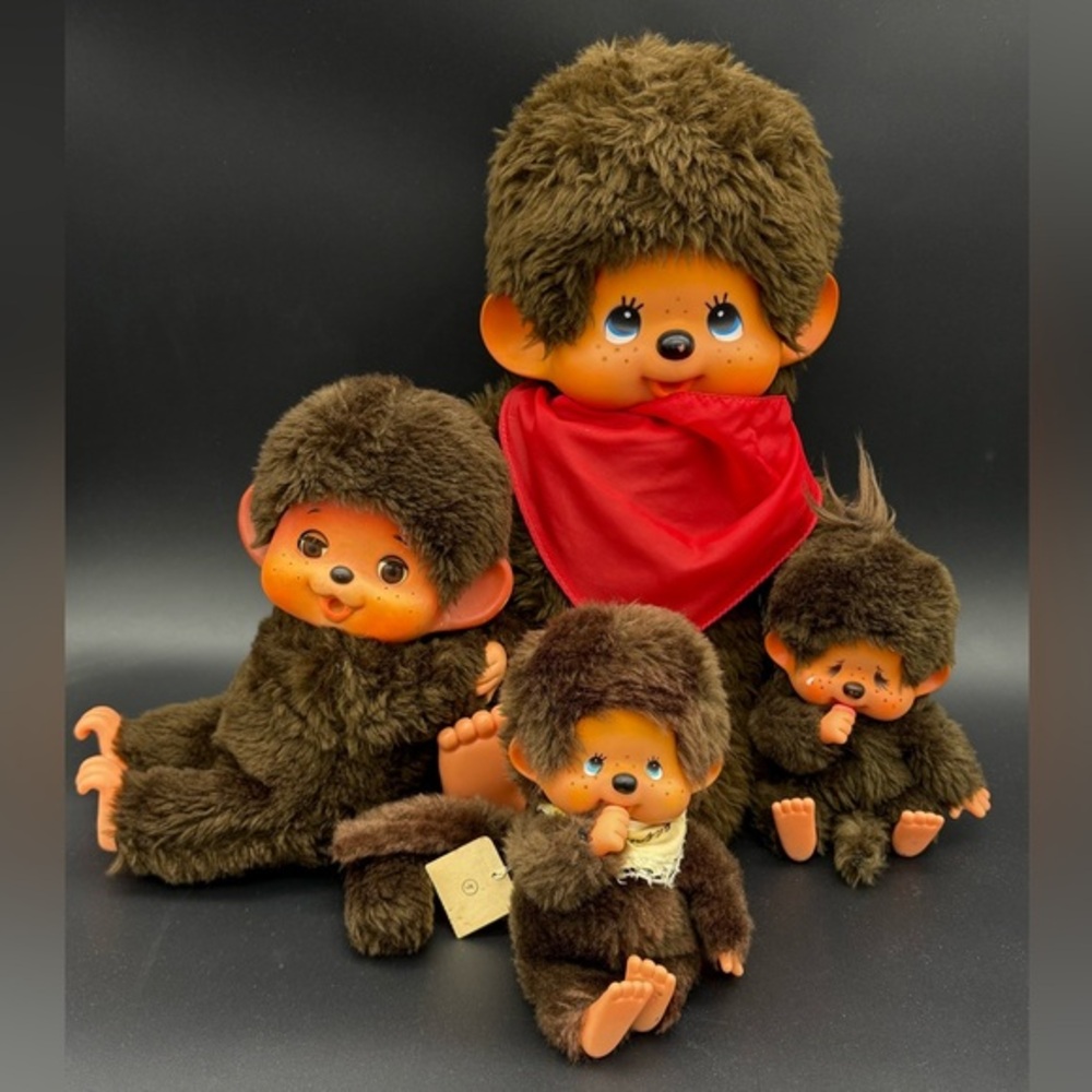 Monchichi Sekiguchi Authentic 1974 Set of 4 Plush Dolls